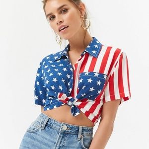 American Flag Cropped Button Down Shirt